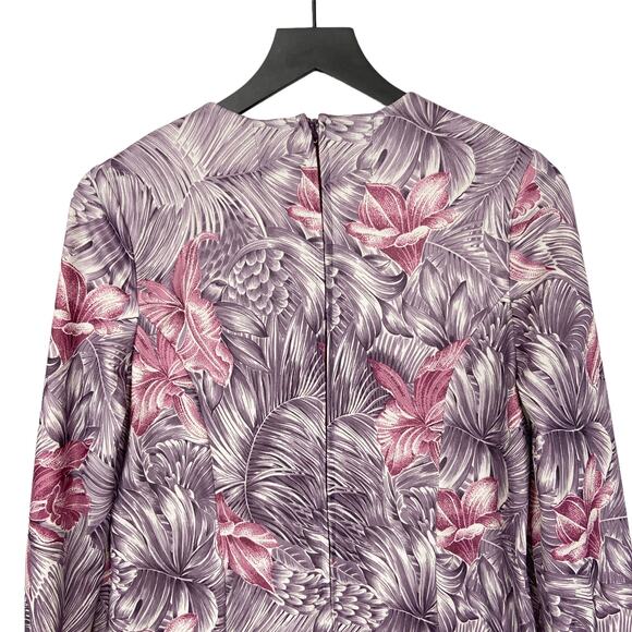 Vintage 70s Boho Floral Mini Dress Women's Medium Purple Pink Long Sleeve - Picture 8 of 10